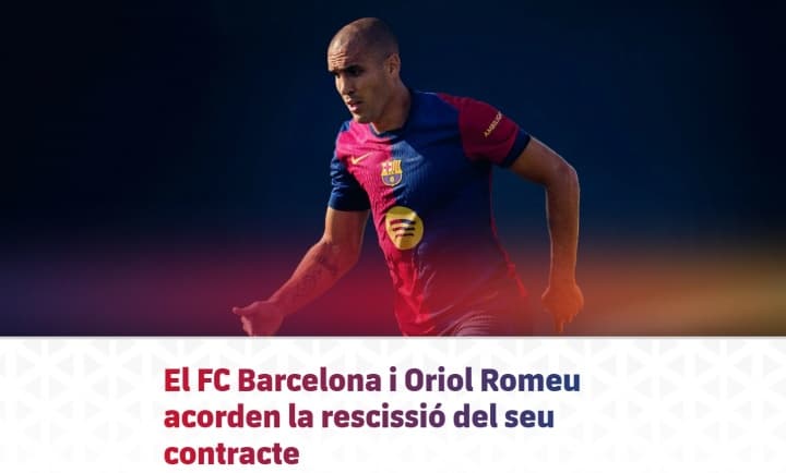 Barcelona, 33 yaşındaki Romeu ile sözleşmesini karşılıklı anlaşarak feshetti, gelecekte başarılar dileriz