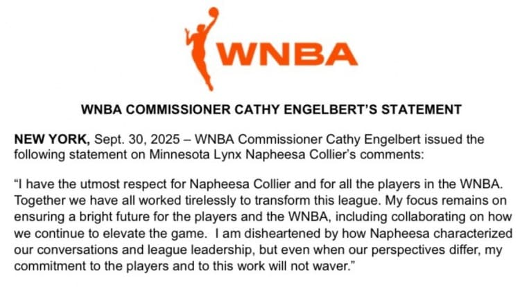 WNBA Başkanı Collier'in Eleştirilerine Yanıt Verdi: Gelişimi Desteklemeye Devam Edeceğiz, Açıklamalarından Üzüntü Duyduk