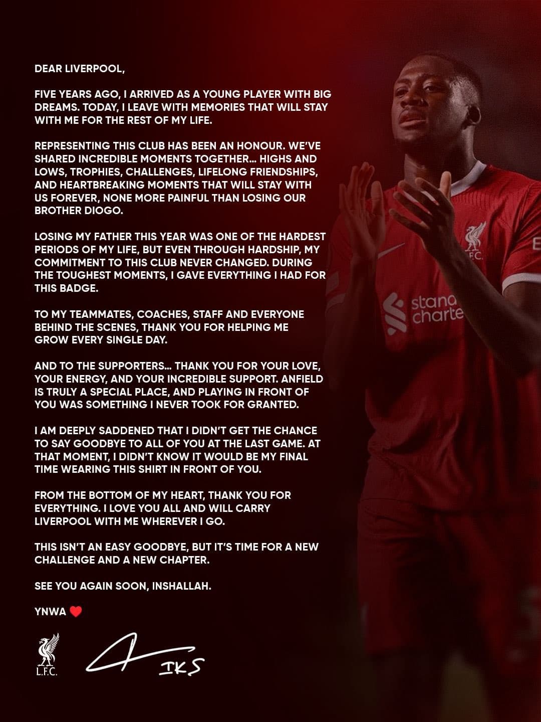 Konate'den Liverpool'a Duygusal Veda: Yüz Yüze Vedalaşamadım Ama Kalbim Kırmızılarla Atacak!