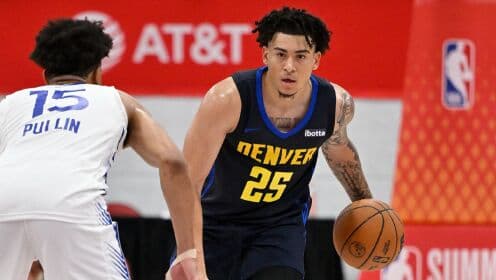 Yaz Ligi'nde Nuggets'tan Son Çeyrek Fırtınası! Denver, 5 oyuncunun çift haneli skor katkısıyla Timberwolves'u yıktı. Simpson 19, Pullen'ın 24+5'i yetersiz kaldı.